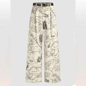 Cider Old world map printed wide leg trousers with belt Size XL New with tag